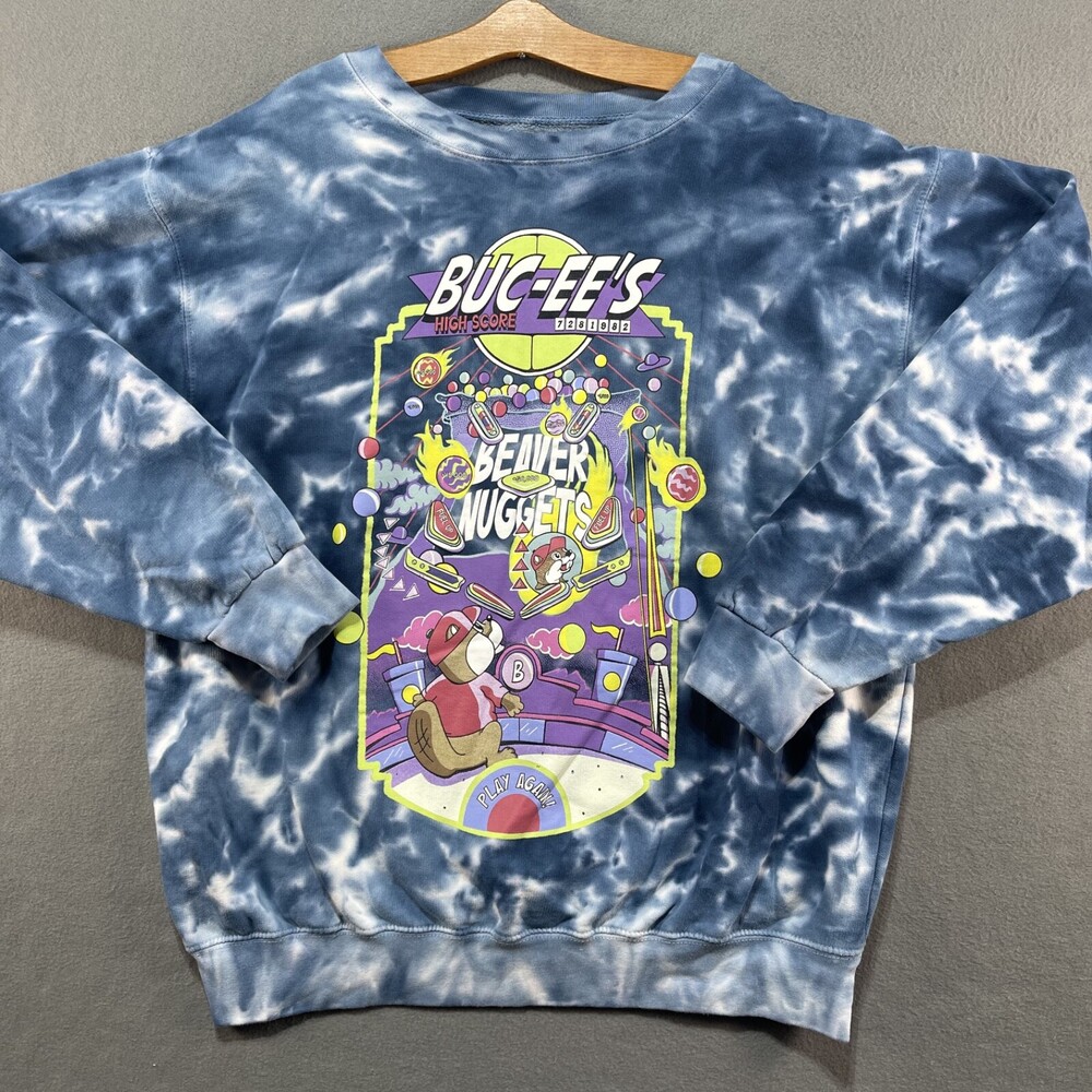 Buc-ees Sweatshirt Blue Tye Dye Large 2023 Retro Arcade Pinball Beaver Nuggets